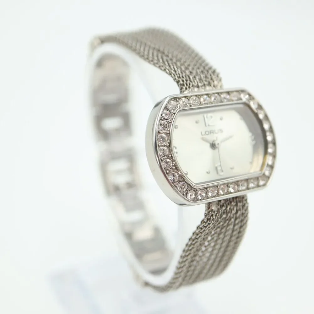 Lorus Women Silver Tone Watch 31mm Gem Set Oval Dial Bracelet LR3021 New Battery